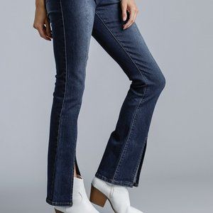 High Rise Front-Split Leg Flare Jeans